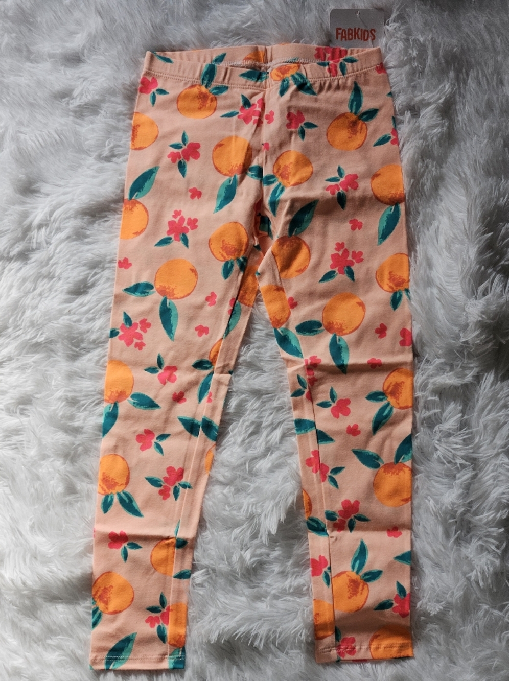 fabkids Peach-Print Leggings in Peach, Orange & Teal 6/7